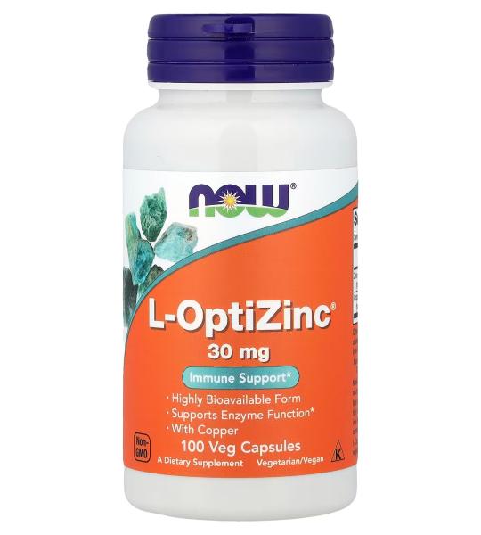 NOW Foods L-OptiZinc Highly Bioavailable Form 30 Mg 100 Veg Capsules