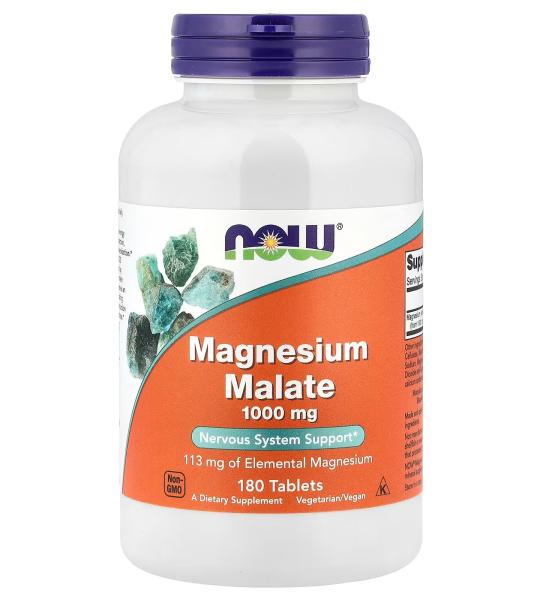 NOW Foods Magnesium Malate 1000 mg Nervous System Support 113 mg of Elemental Magnesium 180 Tablets