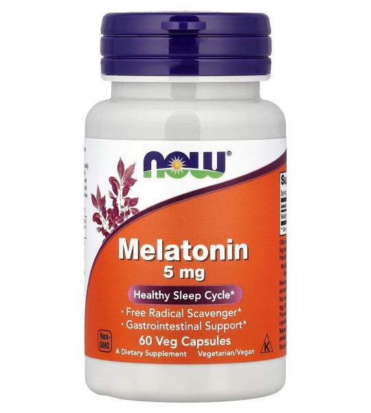 NOW Foods Melatonin 5 mg Free Radical Scavenger Gastrointestinal Support 60 Veg Capsules
