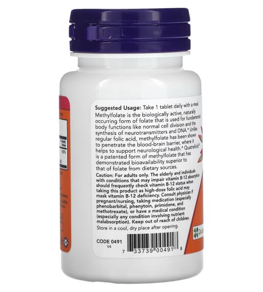 NOW Foods Methyl Folate 1000 mcg Co-Enzyme B Vitamin 90 Tablets