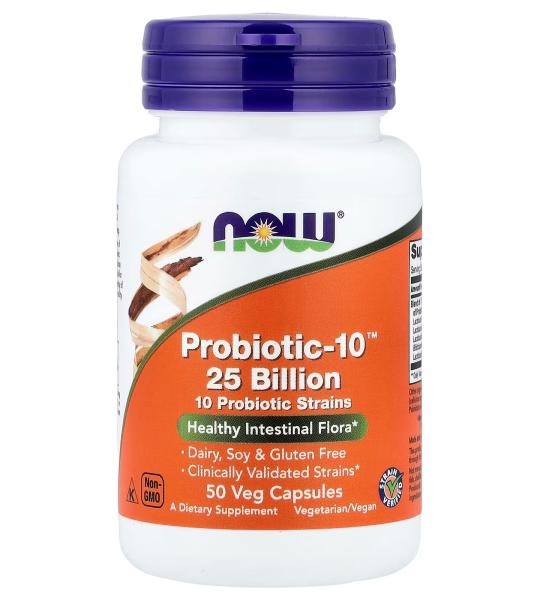 NOW Foods Probiotic-10™ 25 Billion 10 Probiotic Strains Healthy Intestinal Flora 50 Veg Capsules