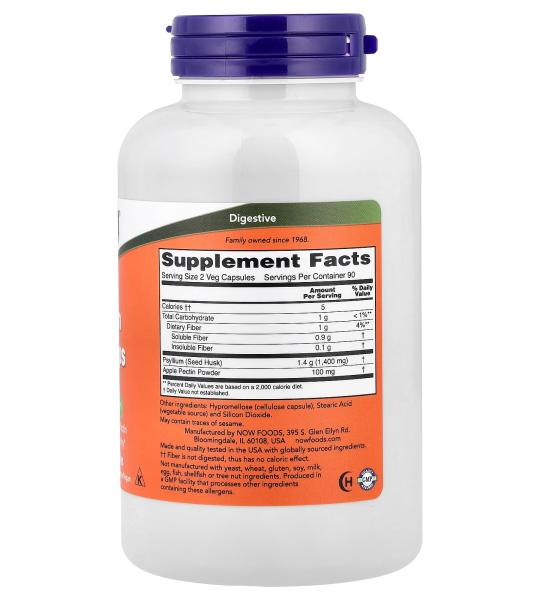 NOW Foods Psyllium Husk Caps Intestinal Health With 50 mg of Apple Pectin 180 Veg Capsules