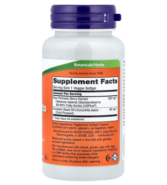 NOW Foods Saw Palmetto Extract 320 Mg Supports Healthy Prostate Function 90 Softgels