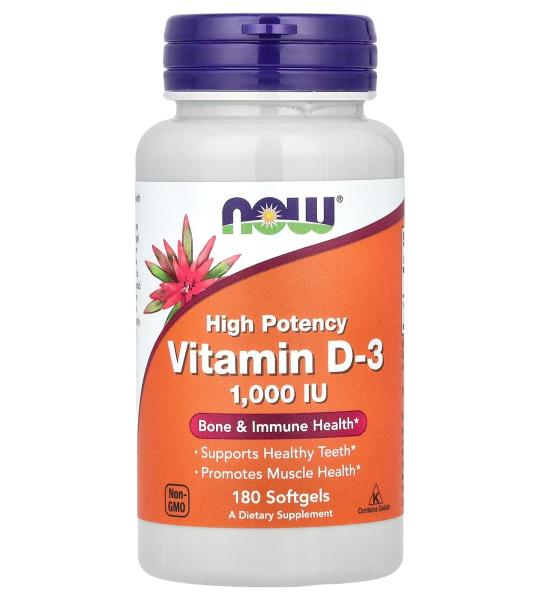 NOW Foods , Vitamin D-3 1,000 IU, High Potency, Structural support 180 Softgels