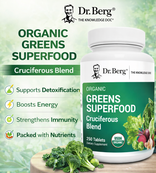 Dr Berg Organic Greens Superfood | Cruciferous Blend - 250 Tablets