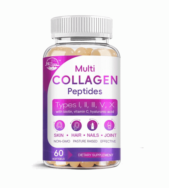 Multi Collagen Peptides+ – 5 Types with Biotin & Hyaluronic Acid | 60 Softgels