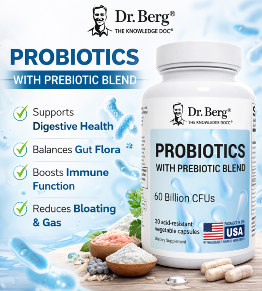 Dr Berg Probiotics with Prebiotic Blend - 30 Caps | Supports Overall Health